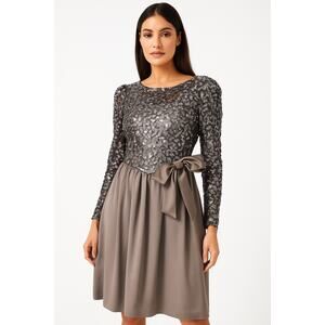 Vintage Cachet Bari Protas sequin formal prom dropwaist dress gray silver small